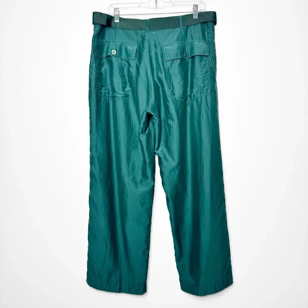 Brazeau Tricot Silk Utility Pants Green Wide Leg Size 2 Medium - Picture 7 of 10